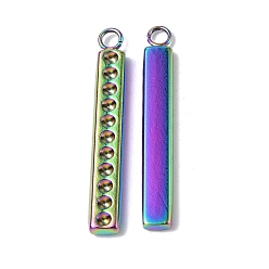 Rainbow Color Ion Plating(IP) 304 Stainless Steel Pendant Cabochon Settings, Rectangle Charm, Bar Charm, Rainbow Color, Fit: 1.2mm Rhinestone, 25x3.5x1.8mm, Hole: 1.8mm
