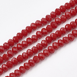 Red Opaque Solid Color Glass Beads Strands, Faceted, Rondelle, Red, 3~3.5x2.5~3mm, Hole: 0.5mm, about 123~127pcs/strand, 13.39~13.78 inch(34~35cm)