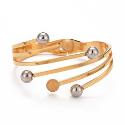 Doré  201 bracelet manchette ouverte boules en acier inoxydable, placage ionique (ip) 304 bijoux en acier inoxydable pour femmes, or, diamètre intérieur: 1-3/4x2-1/4 pouce (4.6x5.8 cm)