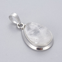 Cristal de Quartz Pendeloques de cristal de quartz naturel, pendentifs en cristal de roche, avec les accessoires en laiton, larme, platine, 26x16~17x8~10mm, Trou: 8x5mm