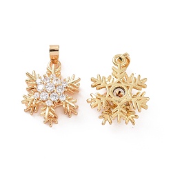 Clear Brass Micro Pave Cubic Zirconia Pendants, Real 18K Gold Plated, Snowflake Charm, Clear, 19x14x8mm, Hole: 5x2.5mm
