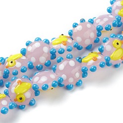 Pink Handmade Lampwork Beads, Flower, Duck, Bumpy, Pink, 21x19x10mm, Hole: 2mm, about 20pcs/strand, 12.60''(32cm)