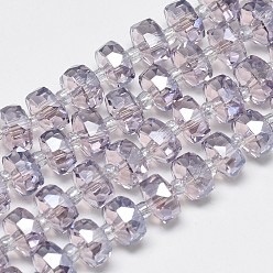 Thistle Electroplate Glass Beads Strands, Rainbow Plated, Faceted, Flat Round, Thistle, 7~8x5mm, Hole: 1mm, about 80pcs/strand, 21.26 inch