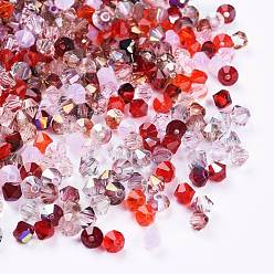 Red Czech Glass Beads, Faceted, Bicone, Red, 4x3.5~4mm, Hole: 1mm, about 720pcs/bag