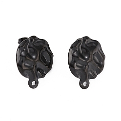 Electrophoresis Black 304 Stainless Steel Stud Earring Finding, with Horizontal Loops, Textured Oval, Electrophoresis Black, 23.5x19.5mm, Hole: 1.6mm, Pin: 0.9mm
