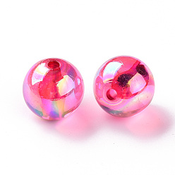 Pourpre Perles acryliques transparentes, de couleur plaquée ab , ronde, fuchsia, 16x15mm, Trou: 2.8mm, environ220 pcs / 500 g