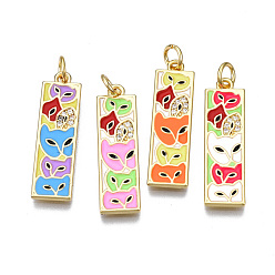 Mixed Color Brass Micro Pave Clear Cubic Zirconia Enamel Pendants, with Jump Ring, Cadmium Free & Nickel Free & Lead Free, Real 16K Gold Plated, Rectangle, Mixed Color, 27x7.5x1.5mm, Jump Ring: 5x1mm, 3mm inner diameter