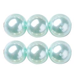 Light Cyan Eco-Friendly Glass Pearl Beads Strands, Grade A, Round, Dyed, Cotton Cord Threaded, Light Cyan, 12mm, Hole: 1.2~1.5mm, about 34pcs/strand, 15.7 inch
