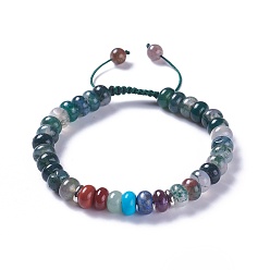 Agate Mousse Nylon réglable bracelets cordon tressé de perles, avec perles d'agate mousse naturelle et alliages, 2-1/8 pouces ~ 2-3/4 pouces (5.3~7.1 cm)