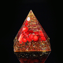 Jaspe Rouge Décorations d'affichage en résine pyramidale d'orgonite, avec les accessoires en laiton, feuille d'or et éclats de jaspe rouge naturel à l'intérieur, pour bureau à domicile, 30mm