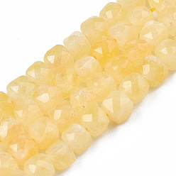 Light Goldenrod Yellow Natural Quartz Beads Strands, Dyed, Faceted, Cube, Light Goldenrod Yellow, 5.5x6x6mm, Hole: 1mm, about 61~62pcs/Strand, 12.99 inch~13.19 inch(33cm~33.5cm)