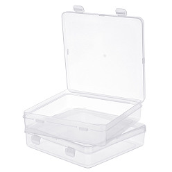 Clear Polypropylene(PP) Bead Storage Containers Box, with Hinged Lid, for Storage of Small Items, Crafts, Jewelry, Square, Clear, 15.7x15.5x3.9cm