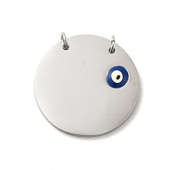 Stainless Steel Color 304 Stainless Steel Connector Charms, Flat Round Links with Blue Evil Eye, with Enamel and Jump Rings, Stainless Steel Color, 23x2mm, Hole: 3mm