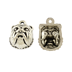 Antique Silver Tibetan Style Alloy Puppy Pendants, Bulldog, Cadmium Free & Lead Free, Antique Silver, 17.8x13.2x8mm, Hole: 1.5mm, about 277pcs/500g