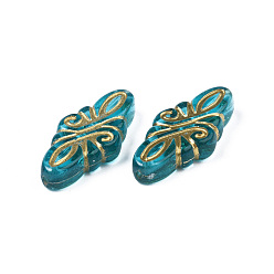 Dark Turquoise Plating Acrylic Beads, Metal Enlaced, Oval, Dark Turquoise, 30x14x6mm, Hole: 1.2mm, about 346pcs/500g