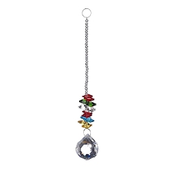 Colorful Crystal Teardrop Beaded Wall Hanging Decoration Pendant Decoration, Hanging Suncatcher, with Iron Ring and Glass Beads, Colorful, 200mm, Pendant: 35.5x31mm