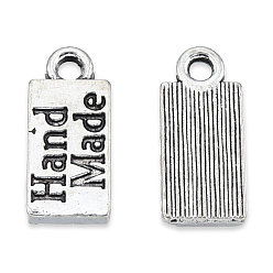 Antique Silver Tibetan Style Alloy Charms, Cadmium Free & Lead Free, Rectangle with Word Hand Made, Antique Silver, 14x6.5x1.5mm, Hole: 1.6mm, about 1200pcs/1000g