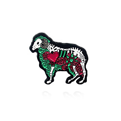 Sheep Animal Skeleton Safety Brooch Pin, Alloy Enamel Badge for Suit Shirt Collar, Sheep, 28x38mm