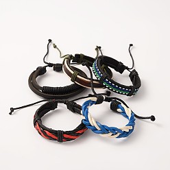 Mixed Color Adjustable Trendy Unisex Casual Style Leather Cord Bracelets, with Waxed Cord, Mixed Color, 53mm