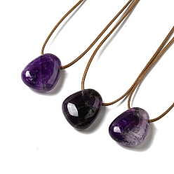 Amethyst Natural Amethyst Triangle Pendant Necklace with Waxed Cord for Women, 15.75~29.92 inch(40~76cm)