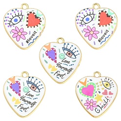 Mixed Color Printed Alloy Pendants, Golden, Stamp with Heart, Mixed Color, 25.5x23x2.5mm, Hole: 2mm