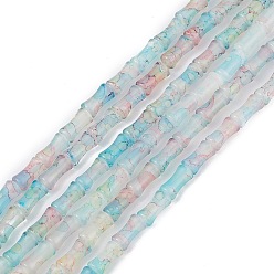 Pale Turquoise Baking Varnish Glass Beads Strand, Bamboo Stick, Pale Turquoise, 12x6.5mm, Hole: 1.4mm, about 65~66pcs/strand, 30.71''(78cm)