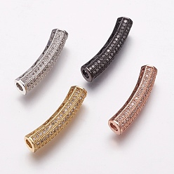 Mixed Color Brass Micro Pave Cubic Zirconia Tube Beads, Tube, Clear, Mixed Color, 26.5x5mm, Hole: 2.5x3mm