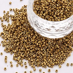 Gold Glass Cylinder Beads, Seed Beads, Metallic Colours, Baking Paint, Round Hole, Gold, 1.5~2x1~2mm, Hole: 0.8mm, about 8000pcs/bag, about 1pound/bag