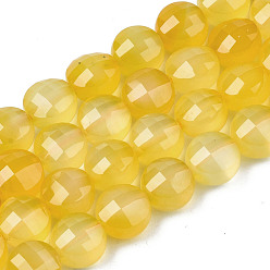 Gold Natural Agate Beads Strands, Dyed & Heated, Faceted, Flat Round, Gold, 8x6.5mm, Hole: 1.2mm, about 47pcs/strand, 14.96 inch(37cm).