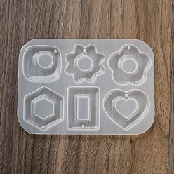 Heart Flower Heart Hexagon DIY Pendant Silicone Molds, Resin Casting Coaster Molds, for UV Resin, Epoxy Resin Craft Making, 95x135x12mm, Hole: 2mm, Inner Diameter: 37~42x30~45mm