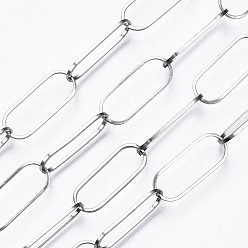 Stainless Steel Color 304 Stainless Steel Paperclip Chains Chains, with Spool, Soldered, Flat Oval, Stainless Steel Color, 20x8x1mm, about 82 Feet(25m)/roll