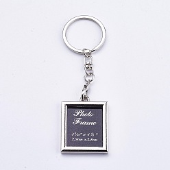 Platinum Mini Alloy Photo Frame Keychain, with Iron Rings and Chains, Rectangle, Platinum, 112mm, fit for 36x29mm photo