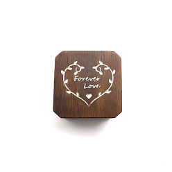 Silver Carved Heart Walnut Wood Single Ring Storage Boxes, with Magnetic Clasps, Square Ring Gift Case for Valentine's Day, Silver, 5x5x3.1cm