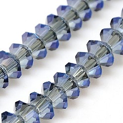 Steel Blue Electroplate Glass Beads Strands, Full Plated, Faceted, Bicone, Steel Blue, 6x3.5mm, Hole: 1mm