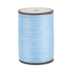 Bleu Ciel Clair Ficelle de fil de polyester ciré plat, cordon micro macramé, pour la couture de cuir, lumière bleu ciel, 0.8~0.9x0.3mm, environ 109.36 yards (100m)/rouleau