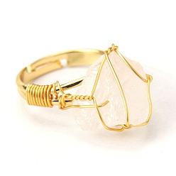 Cristal de cuarzo Anillos ajustables con pepitas de cristal de cuarzo natural, anillo envolvente de alambre de cobre dorado, diámetro interior: 19 mm