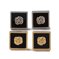 Golden & Stainless Steel Color 6 Pair 2 Color Square & Flower Acrylic Stud Earrings, 304 Stainless Steel Earrings, Golden & Stainless Steel Color, 10x10mm, 3 Pair/color