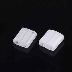 Clear 2-Hole Glass Seed Beads, Imitation Cat Eye, Rectangle, Clear, 5x4.5~5.5x2~2.5mm, Hole: 0.5~0.8mm