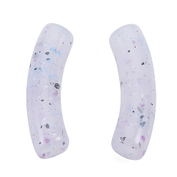 Thistle Marbled Stone Style Opaque Acrylic Beads, Curved Tube, Thistle, 31.5x7.5~8mm, Hole: 1.6mm