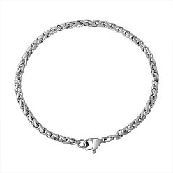 Stainless Steel Color 316 Surgical Stainless Steel Wheat Chain Bracelets, with Lobster Claw Clasps, Stainless Steel Color, 7-1/8 inch(180mm), 3mm