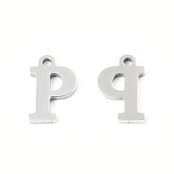 Letter P 201 encantos de acero inoxidable, alfabeto, letter.p, 8.5x5.5x1 mm, agujero: 1 mm