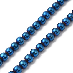 Blue Plated Electroplate Synthetic Non-magnetic Hematite Beads Strands, Round, Blue Plated, 4.5~5mm, Hole: 0.8mm, about 86~87pcs/strand, 17.01~17.32''(43.2~44cm)