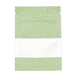 Light Green Maple Leaf Printed Aluminum Foil Open Top Zip Lock Bags, Food Storage Bags, Sealable Pouches, for Storage Packaging, with Tear Notches, Rectangle, Light Green, 9.9x7.1x0.15cm, Inner Measure: 6cm, Window: 7x3cm