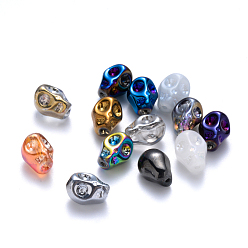 Mixed Color Electroplate Glass Beads, Mixed Style, Skull, Mixed Color, 10x7.5x6.5mm, Hole: 1mm