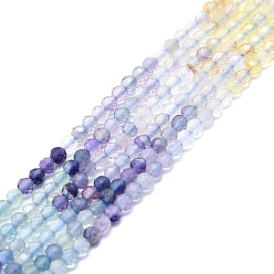 Fluorite Natural Fluorite Beads Strands, Faceted, Round, 3mm, Hole: 0.7mm, about 132pcs/strand, 15.16''~15.55''(38.5~39.5cm)