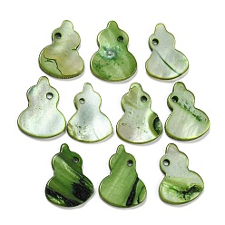 Yellow Green Dyed Natural Freshwater Shell Pendants, Gourd Charms, Yellow Green, 20.5~21x15~16x2~3mm, Hole: 1.5mm