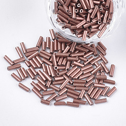 Rosy Brown Electroplate Glass Bugle Beads, Round Hole, Metallic Colours, Rosy Brown, 6~7x1.5~2mm, Hole: 0.8mm, about 10000pcs/bag