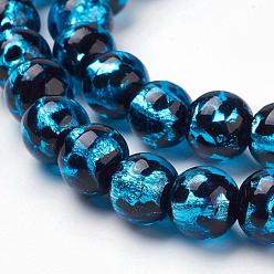 Bleu Ciel Foncé Perles de verre au chalumeau fait main, motif de points de polka, ronde, bleu profond du ciel, 10mm, Trou: 2mm, 39 pcs / chapelet, 14.37 pouce