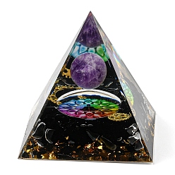 Obsidian Resin Orgonite Pyramid Display Decorations, with Natural Obsidian, for Home Office Desk, 60mm