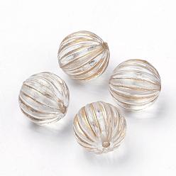 Clear Plating Transparent Acrylic Beads, Golden Metal Enlaced, Corrugated Round, Clear, 14mm, Hole: 2mm, about 340pcs/500g